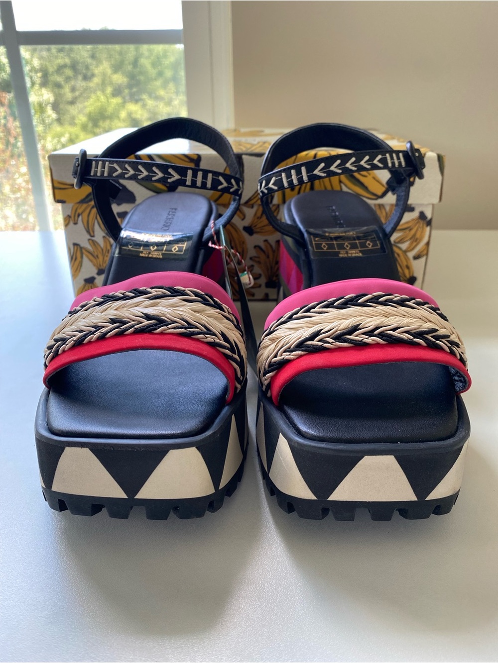 NWT Farm Rio Colorful Graphic Platform Sandal Heels Size 11 Tropical - Picture 4 of 16